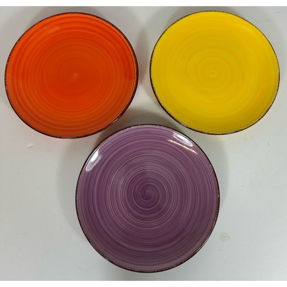 Vancasso Stoneware Plate 7.5" Salad/Lunch Bonita Purple Yellow Orange Set Of 3